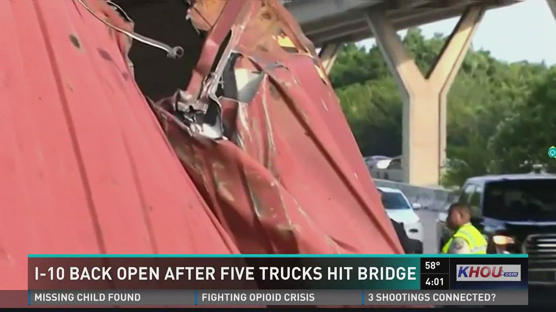 Early Wednesday morning, not just one but five trucks hit the bottom of the same bridge near downtown Houston.
