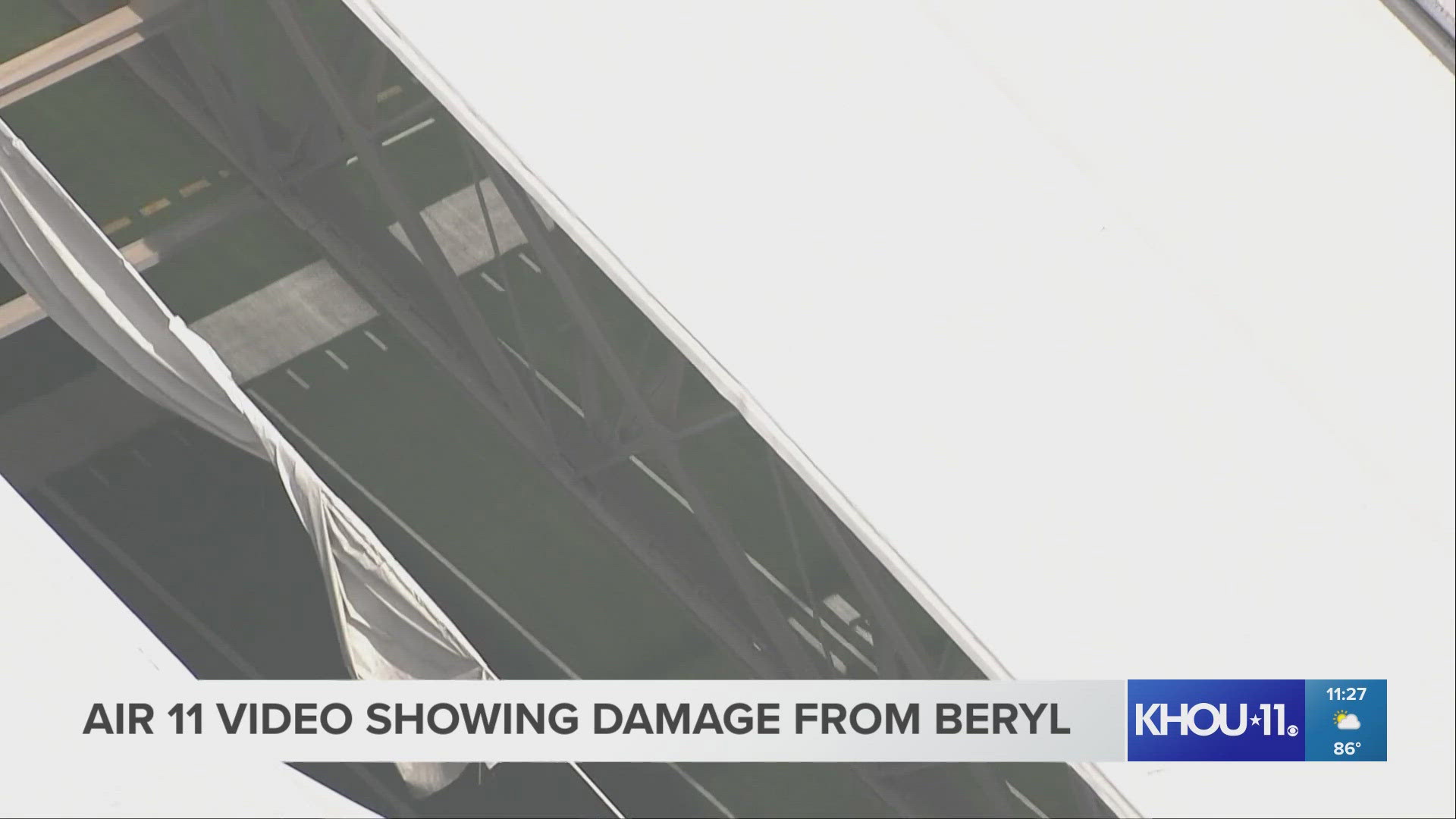 As Air 11 was touring Southeast Texas a day after Beryl, we noticed damage to NRG Stadium.