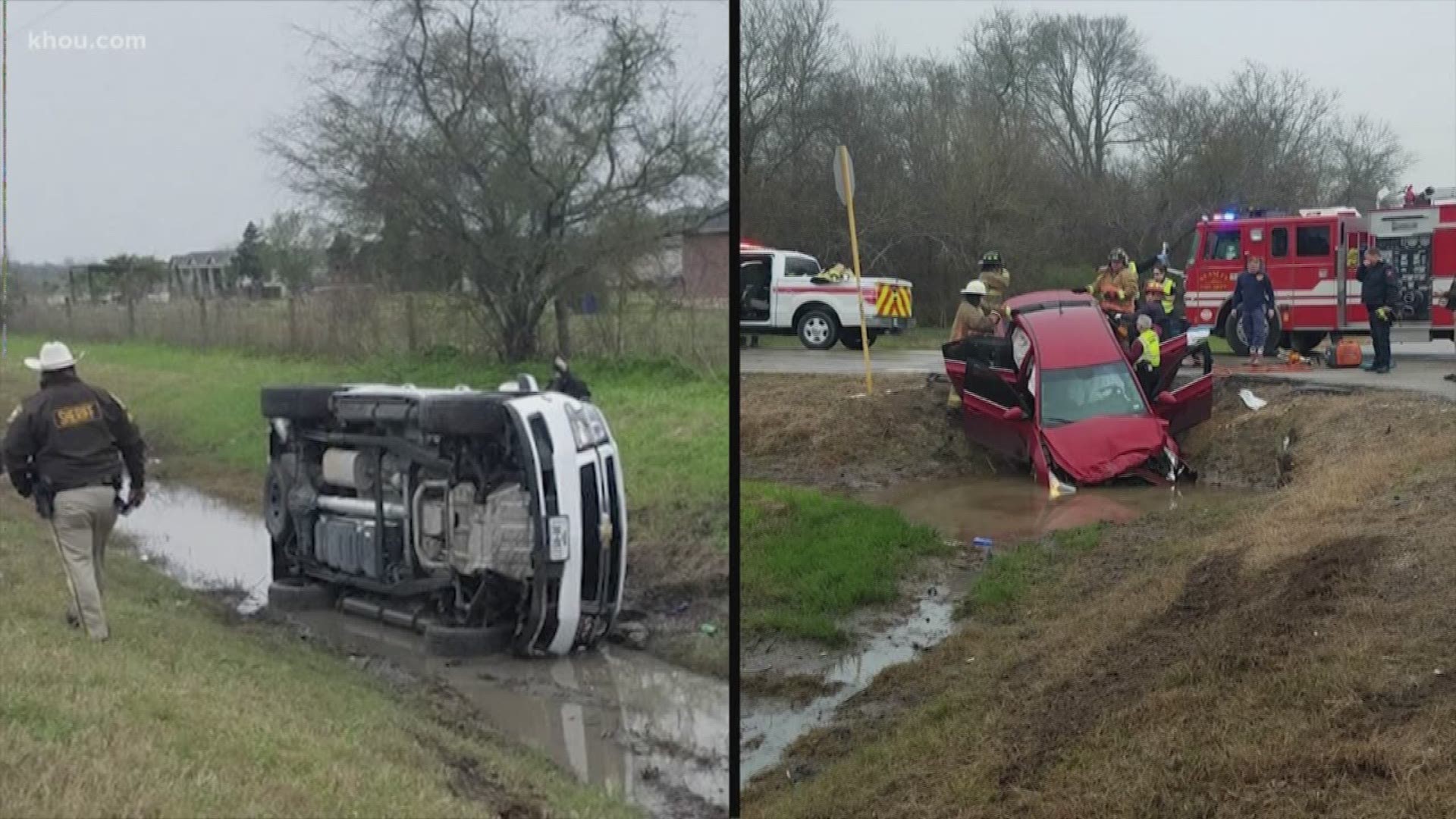 Crash sends Fort Bend County patrol unit into ditch | khou.com