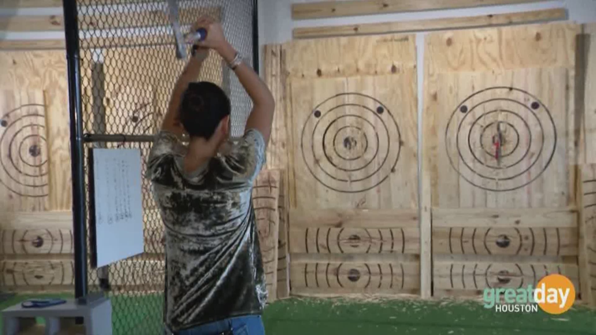 Great Day Houston's Cristina Kooker gets aggressive at Houston's newest hot spot.  The Ratchet Hatchet Axe House is a place where you can have a good time with a date, a group, even your co-workers!  What does it take to become a professional axe thrower,