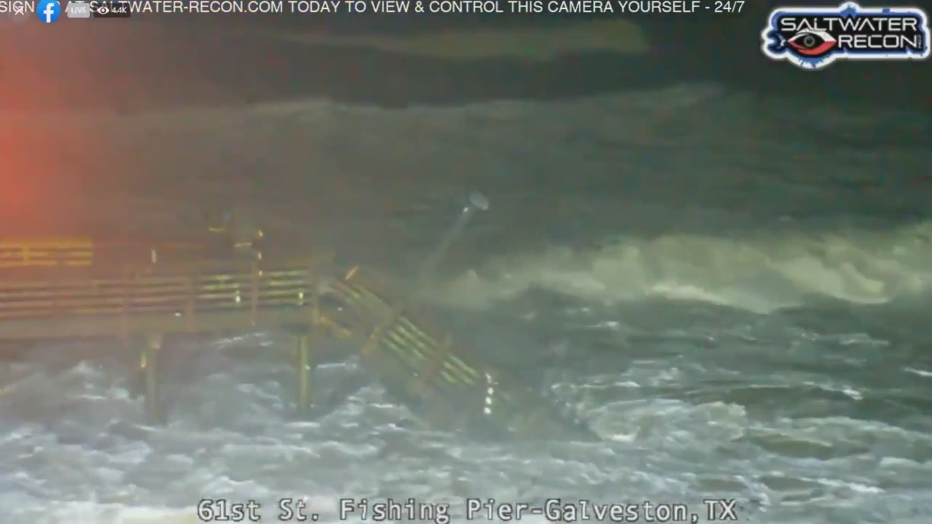 Rough surf from Tropical Storm Beta is threatened the end of the 61st Street pier. This video is shared from http://Saltwater-recon.com.