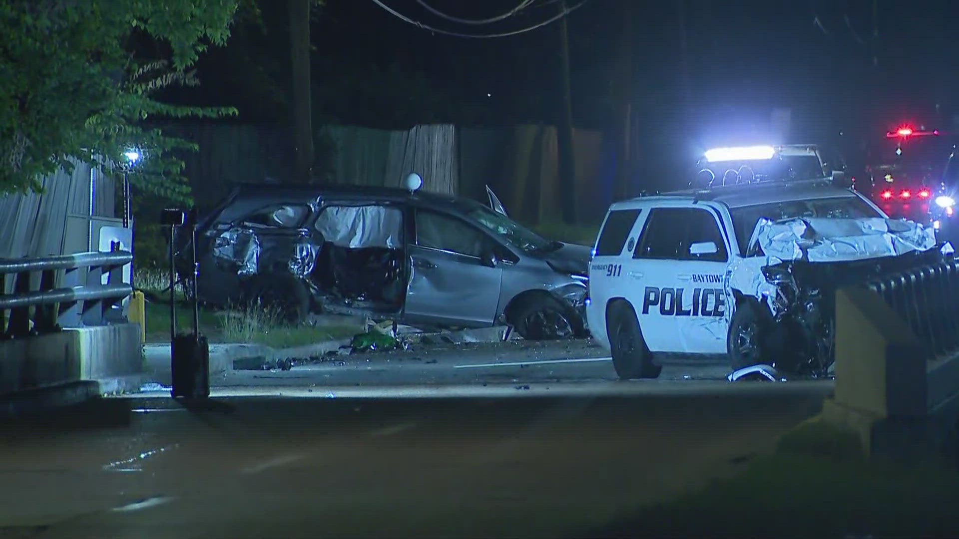 Two children and a police officer were seriously hurt in a major crash in Baytown Thursday night.  They were all flown by Life Flight to the hospital.  