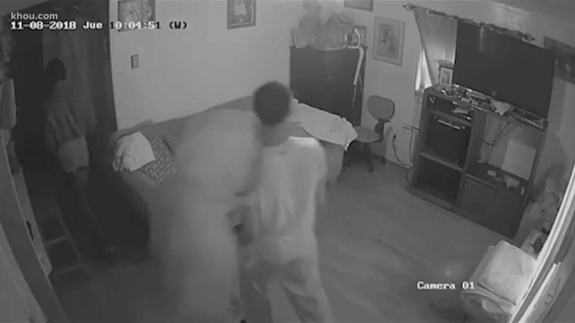 Police are searching for armed robbery suspects caught on camera going through a woman’s home while she was asleep.