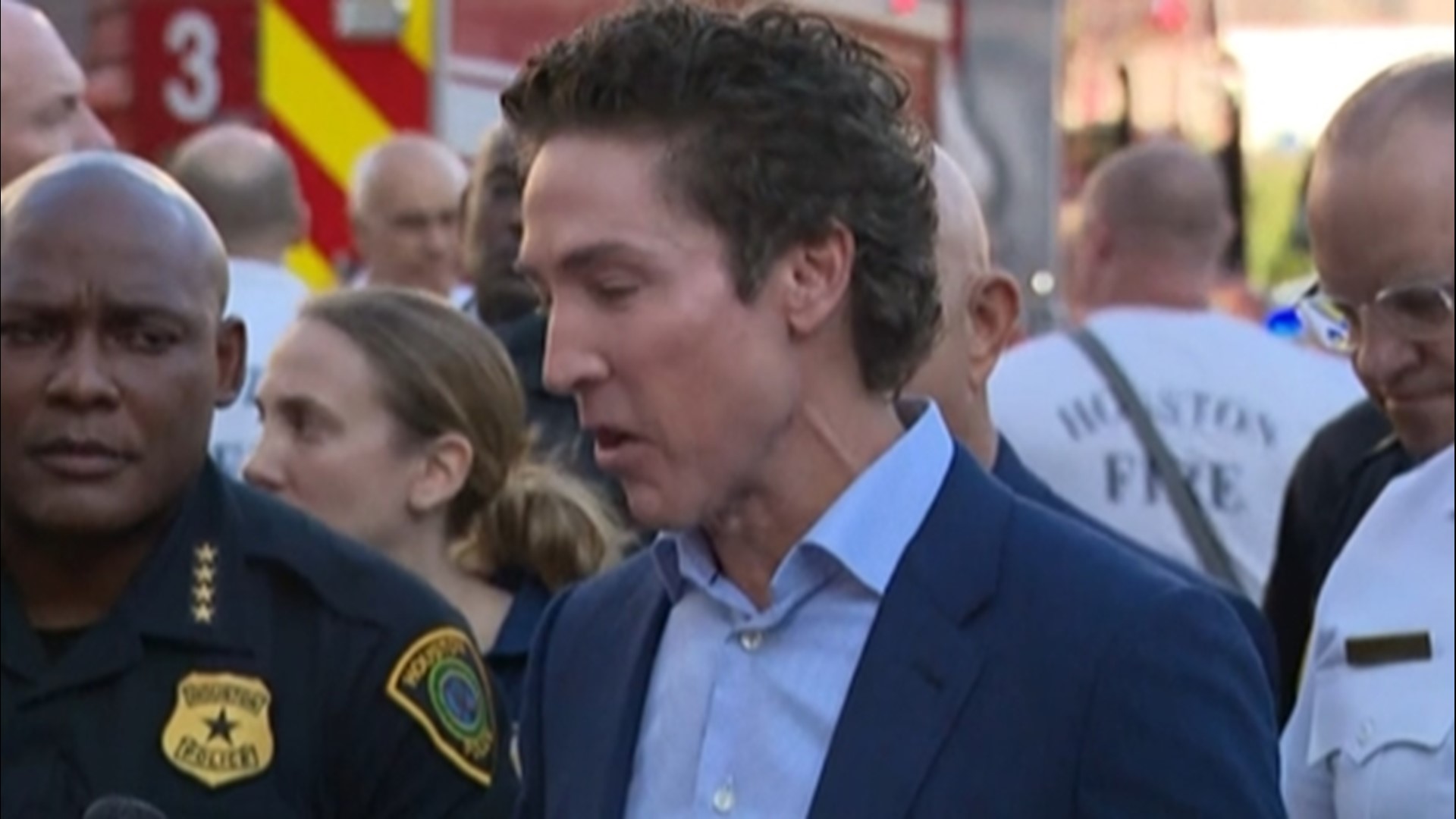 Osteen spoke Sunday at a news conference after a woman opened fire inside Lakewood Church.