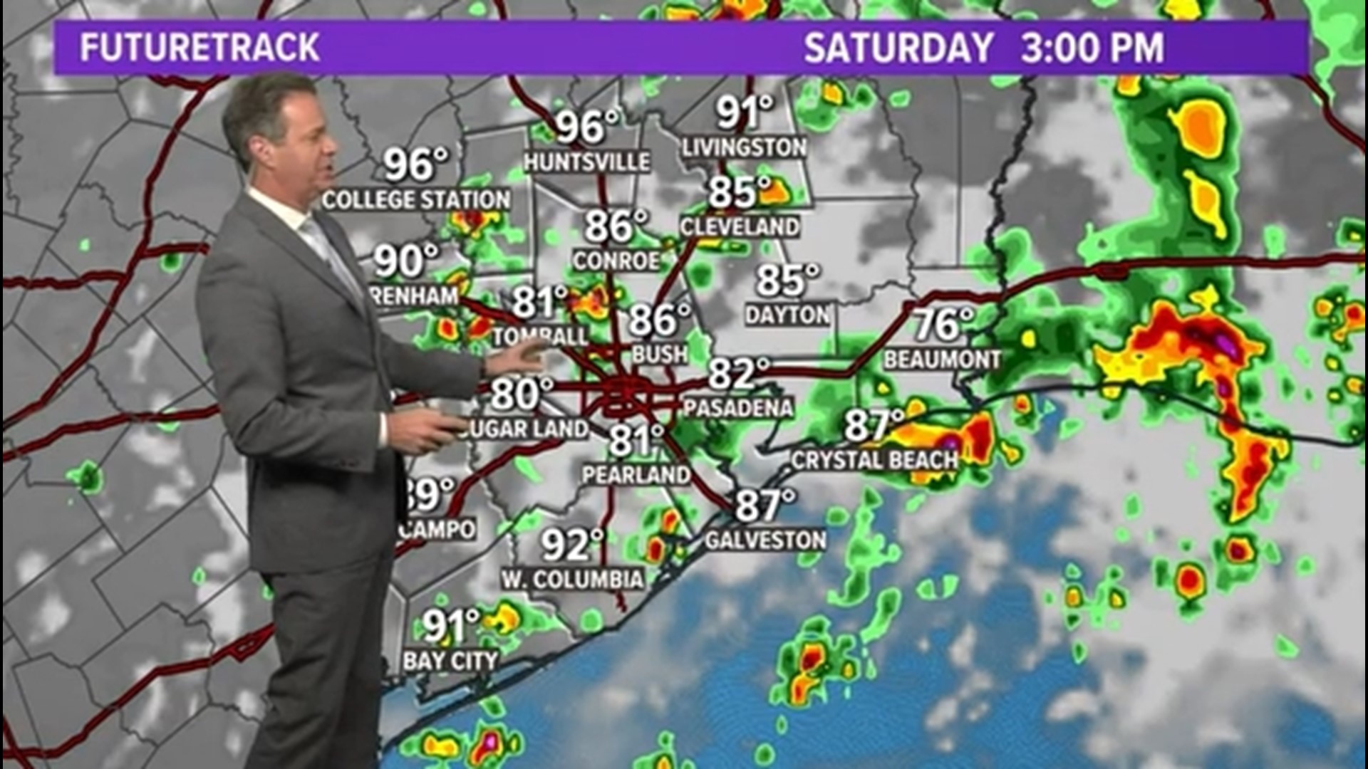 Expect scattered showers for the majority of the day Saturday.