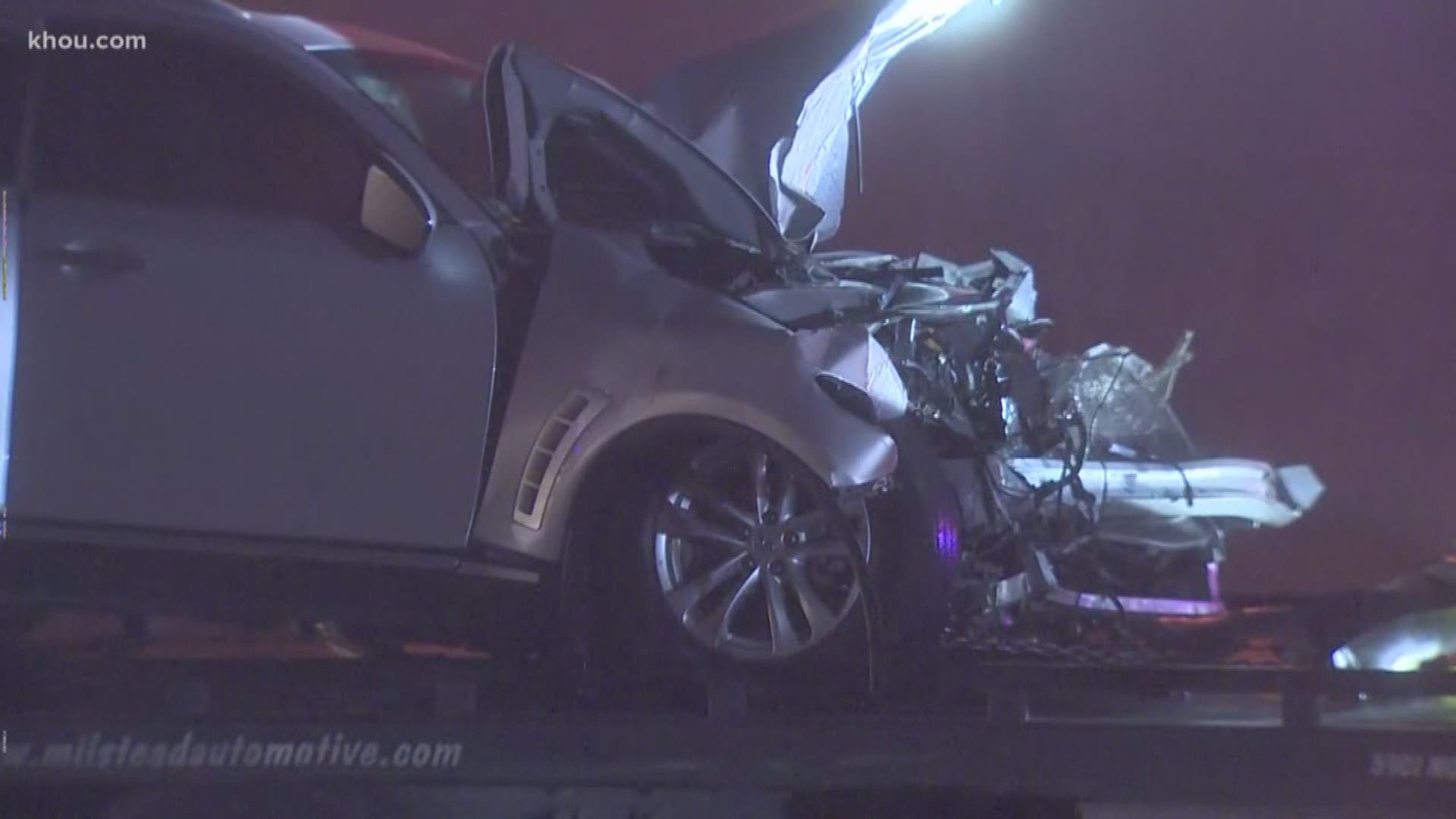 One person is dead after an SUV slammed into the back of an 18-wheeler stopped at an intersection on North Sam Houston Parkway overnight.