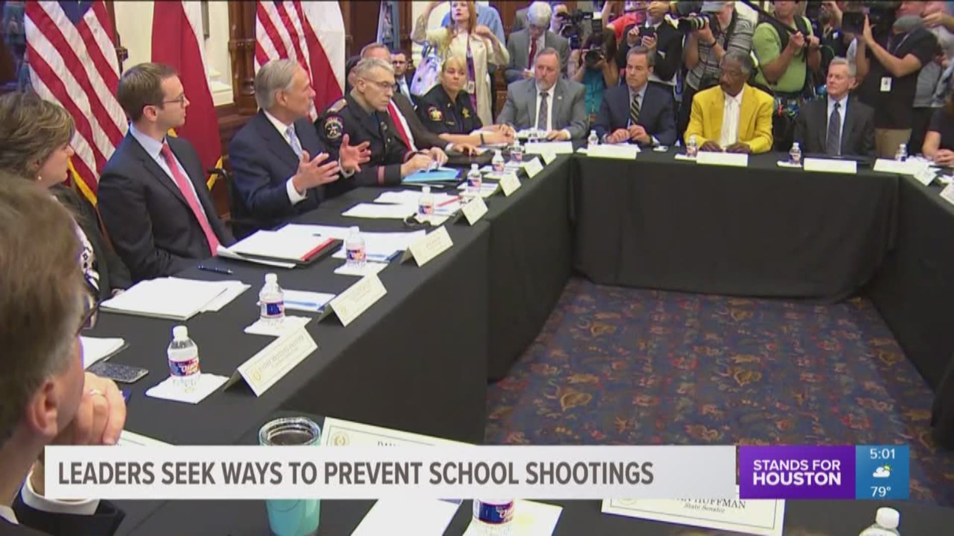 Gov. Greg Abbott led a roundtable discussion among leaders regarding school safety following the mass shooting at Santa Fe High School.