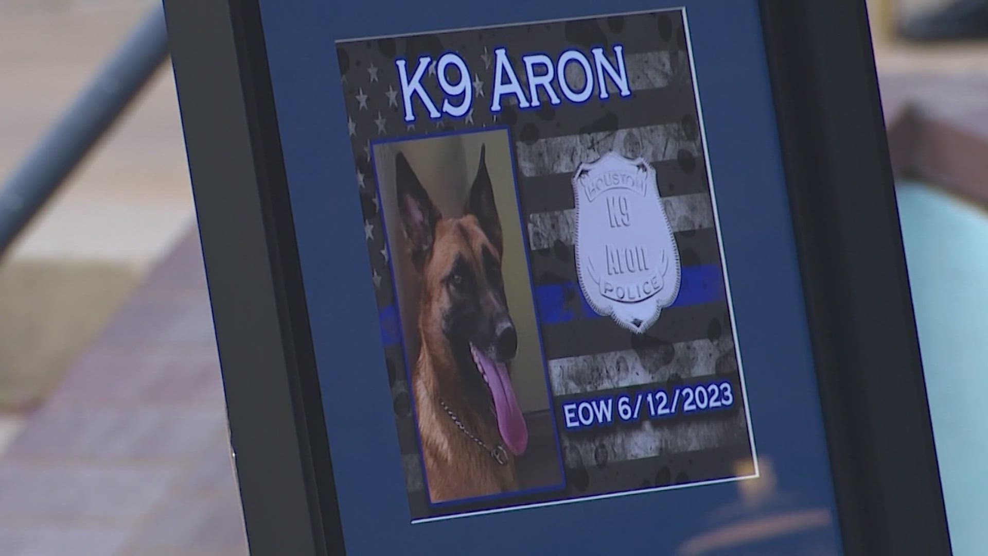 The 4-year-old dog died Monday after spending a year and a half as a police K-9. Aron worked at Bush Airport as a bomb-sniffing dog.