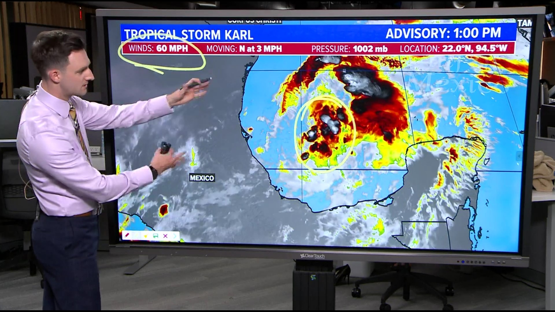 Tropical Storm Karl is barely moving in the Bay of Campeche. Even though Karl has a north movement, it is expected to turn around and head south due to a cold front.