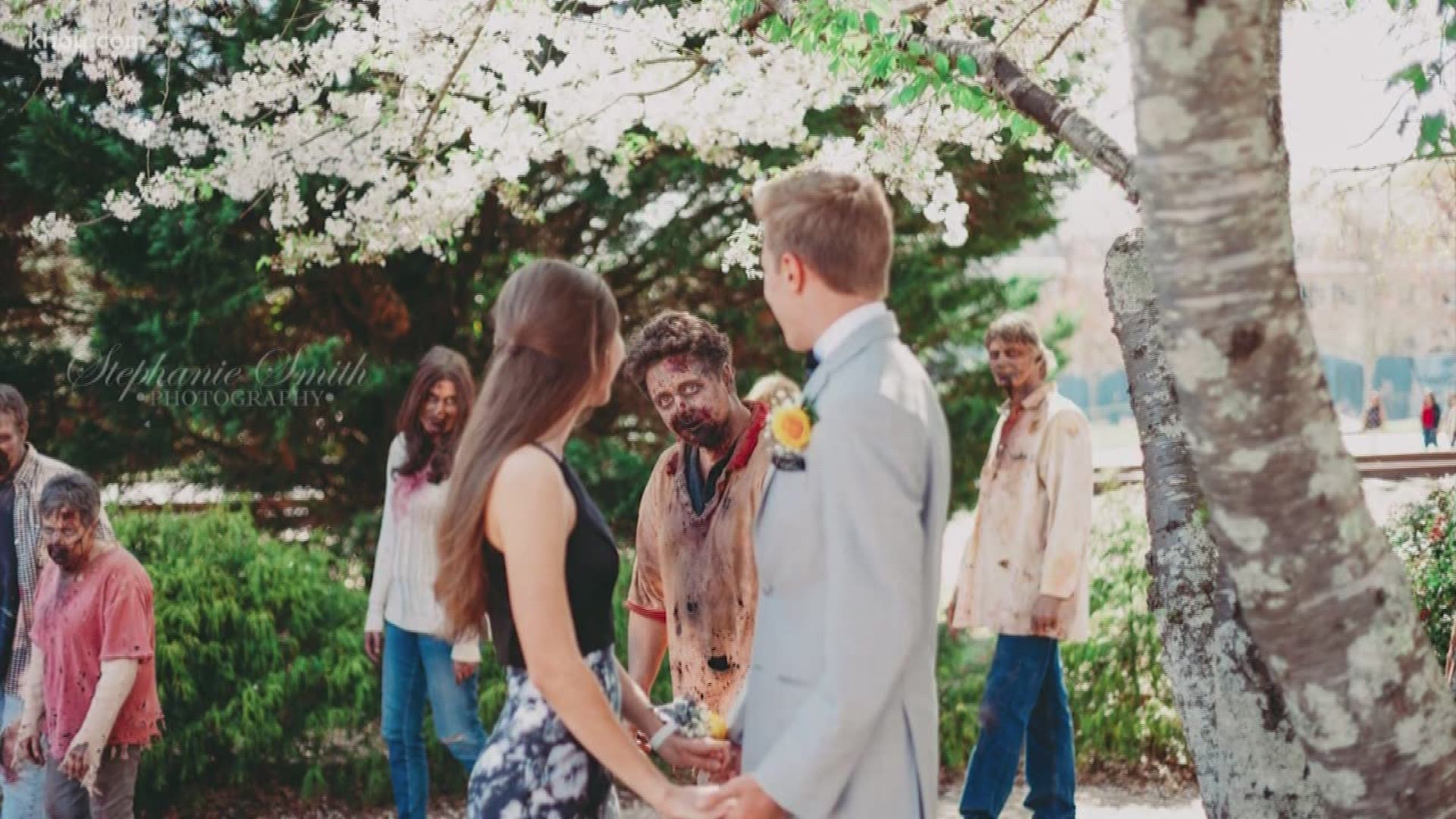 A young couple chose a lovely path lined with dogwood trees in Senoia, Georgia for their prom pictures. They ended up with something much better.