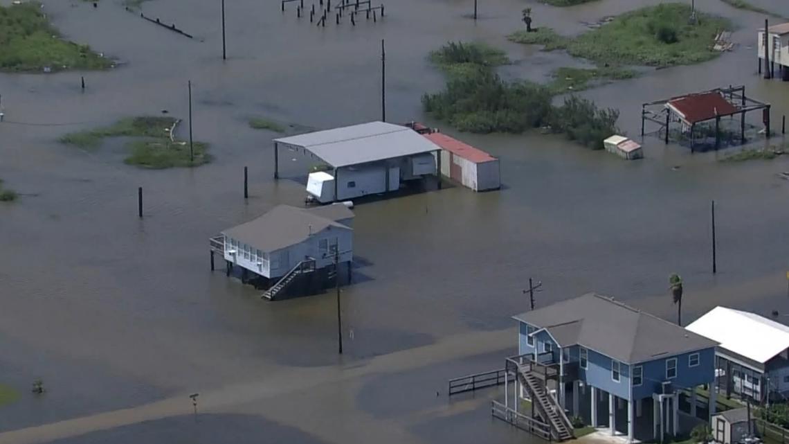 Air 11 view of coastal flooding on Bolivar following Tropical Storm ...