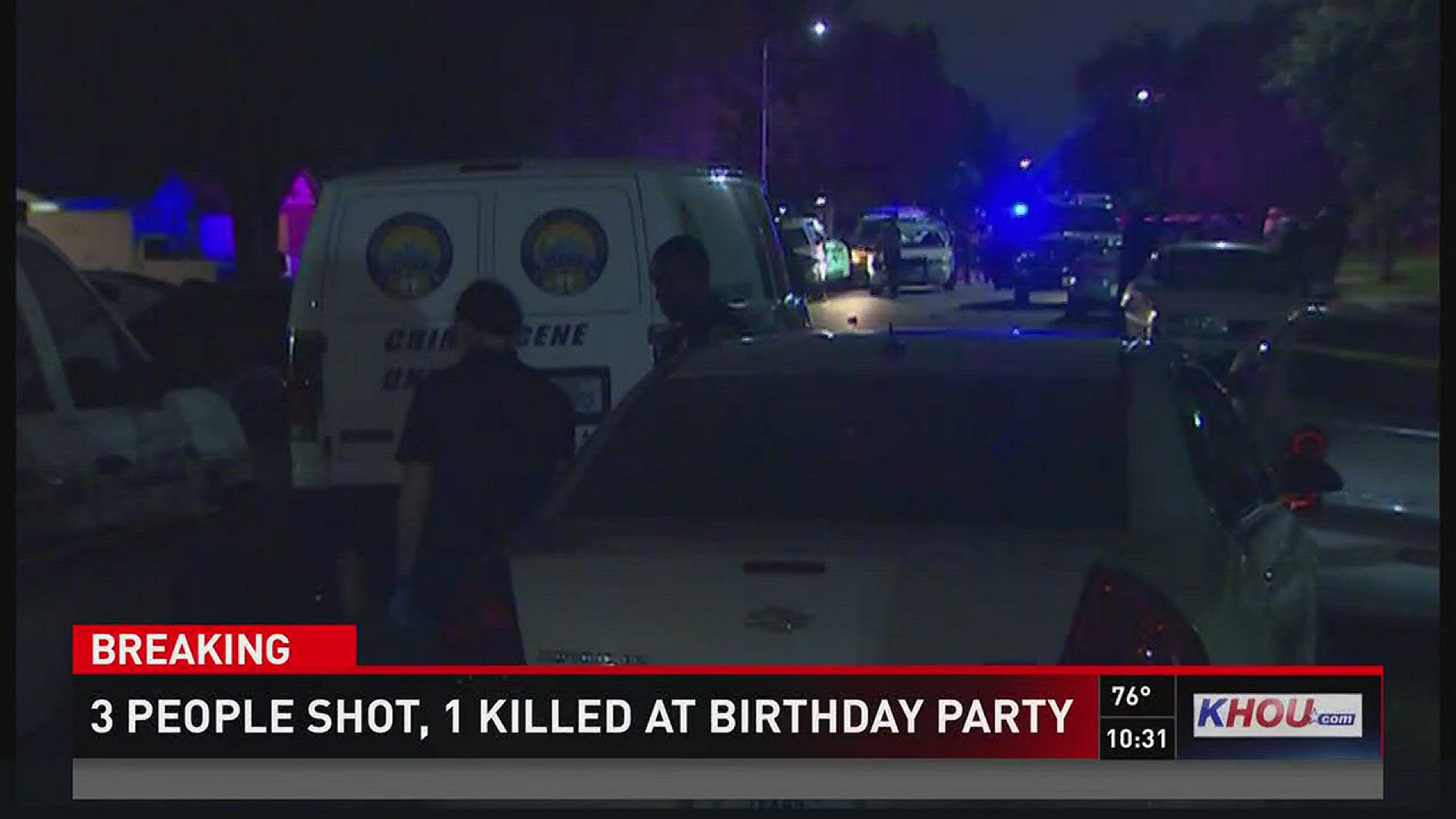 One person was killed and two others were injured at a birthday party for a four year old in northeast Houston Sunday evening.