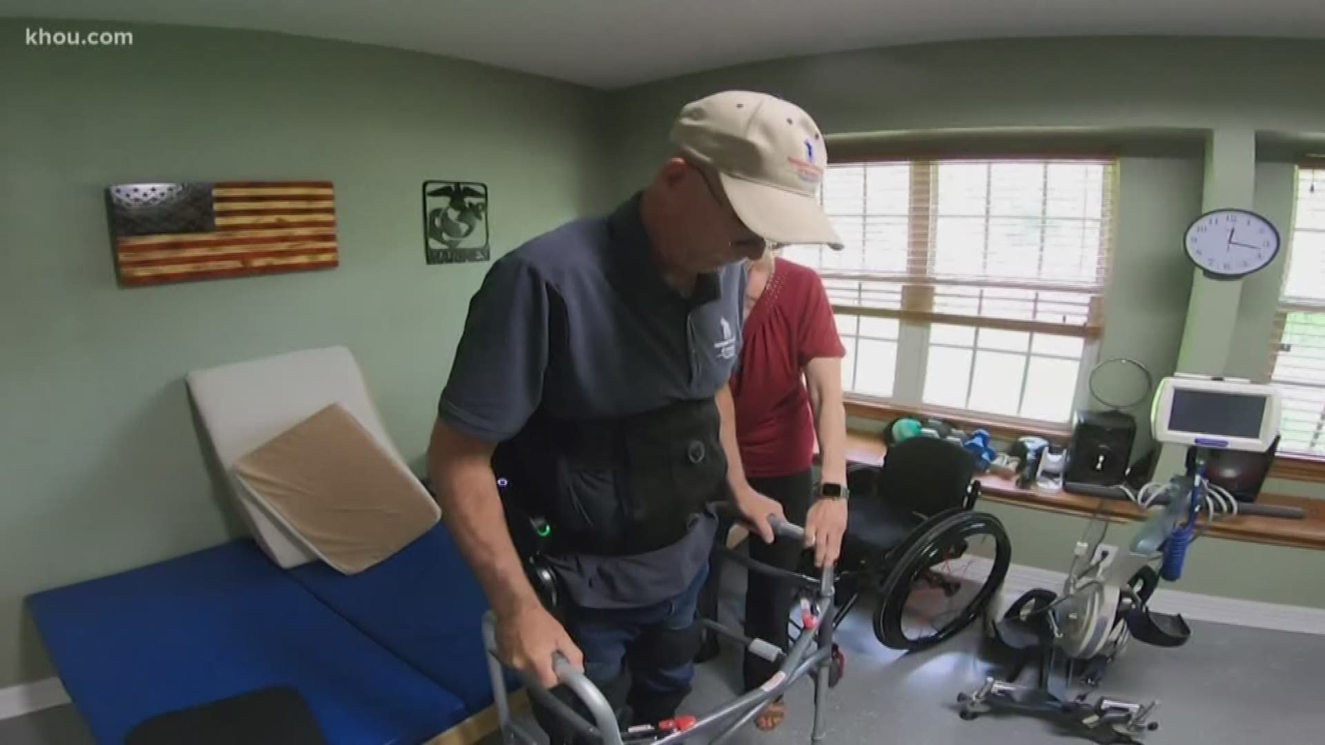 Robotic legs, operated through a smartphone app, are allowing a paralyzed veteran to walk for the first time in 10 years.