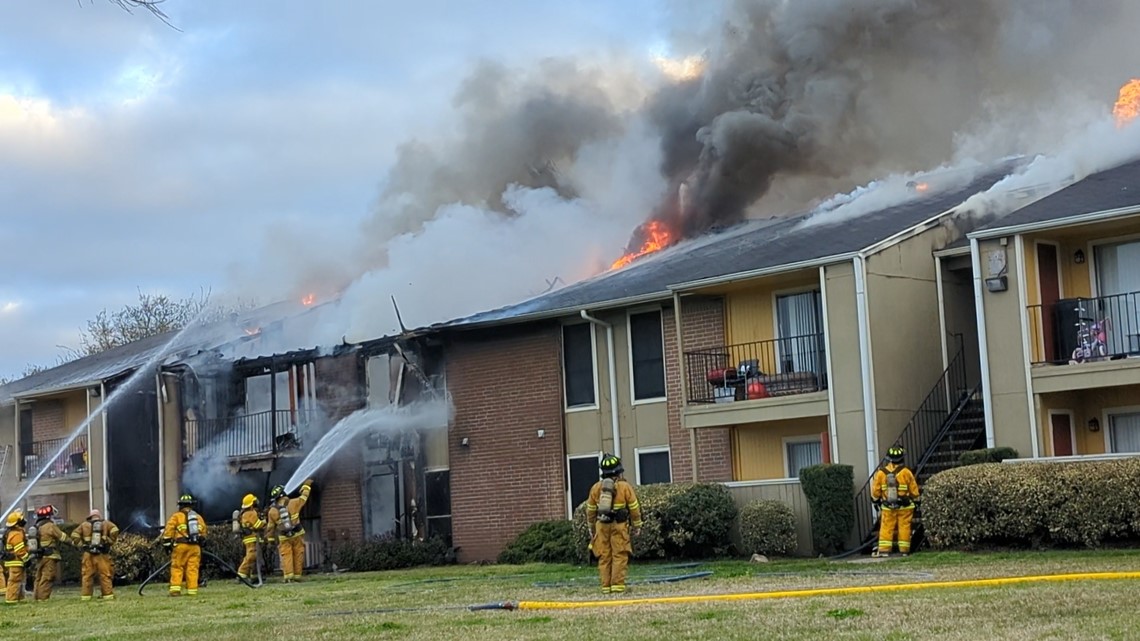 Raw video Firefighters battle apartment fire in Texas City