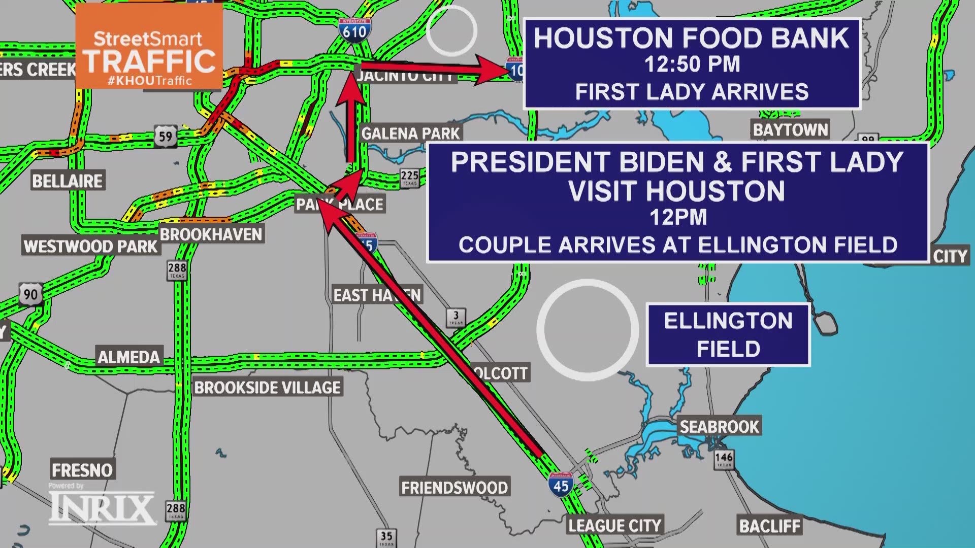 Drivers should expect traffic delays around Houston Friday afternoon for President Biden and First Lady Dr. Jill Biden's visit.