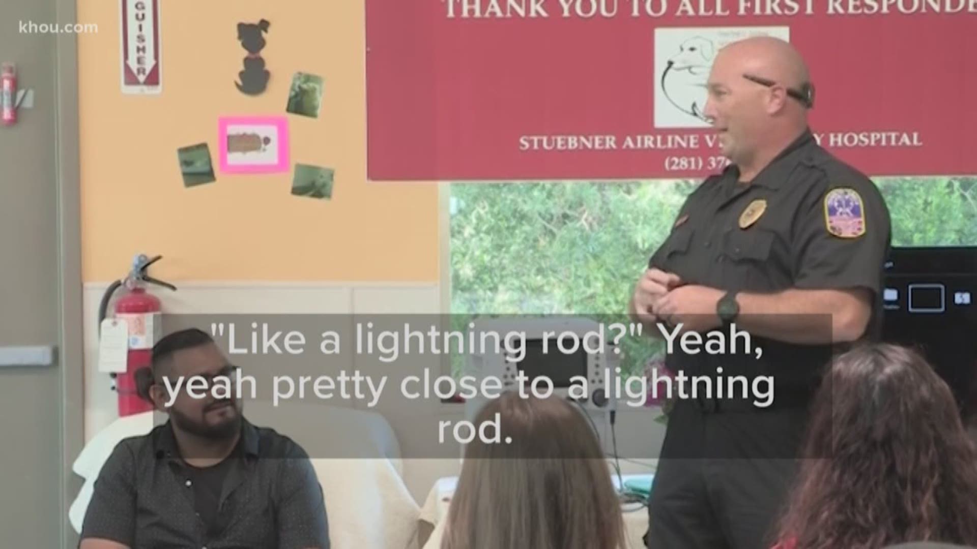 A lightning strike survivor reunited with the people who saved his life.