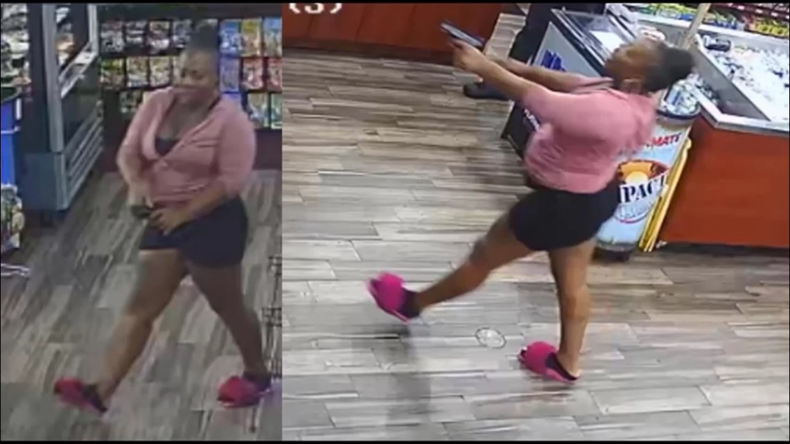 Kejahatan Houston, Texas: Wanita bersenjata dengan sepatu rumah merah muda merampok toko