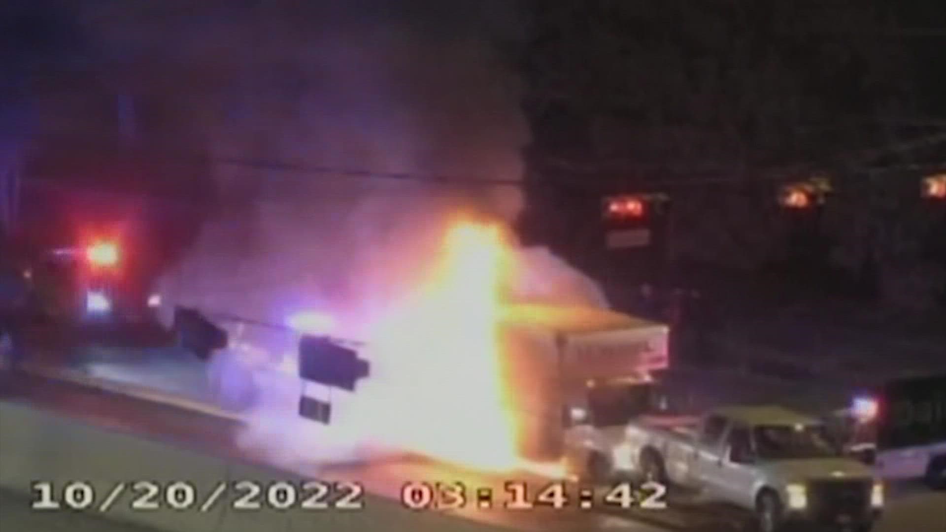 A stolen U-Haul went up in flames after a driver led police on a miles-long chase in west Houston.