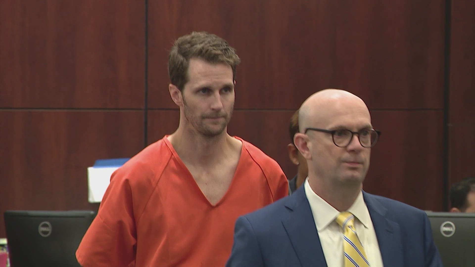 Prosecutors say Christa Gilley, 38, was pregnant when Lee Gilley strangled her in their Heights home with their 2 children nearby. He's charged with capital murder.