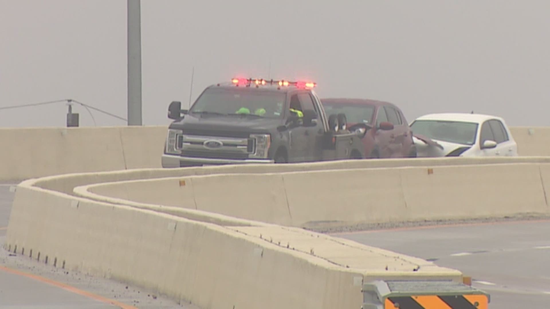Ten vehicles were involved in a crash on an overpass in Magnolia. Police said icy roads were to blame.