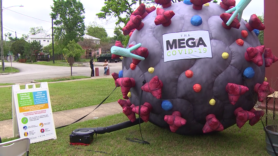 Giant Inflatable Cell Giant inflatable COVID-19 cell gets attention for vaccine | khou.com
