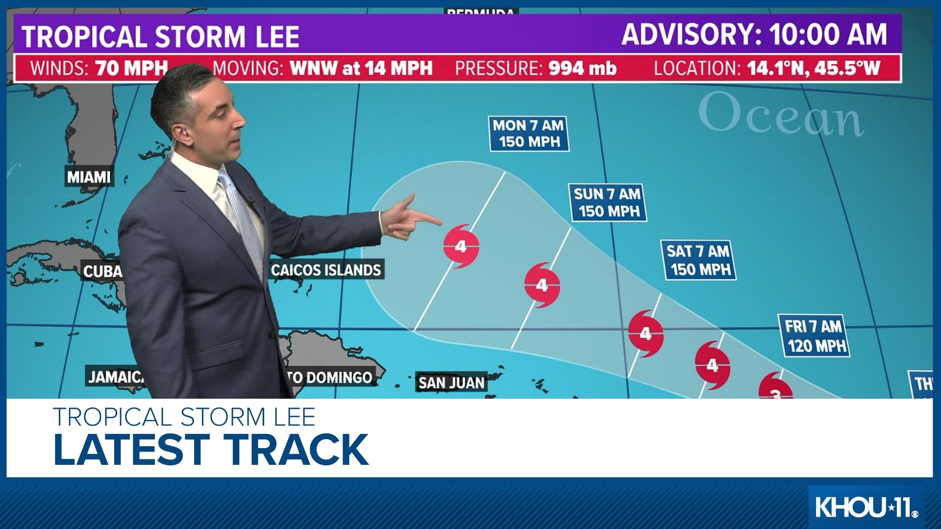 KHOU 11 Meteorologist Tim Pandajis is tracking the latest path of Lee as it continues to intensify. It's expected to become a Cat. 4 hurricane.