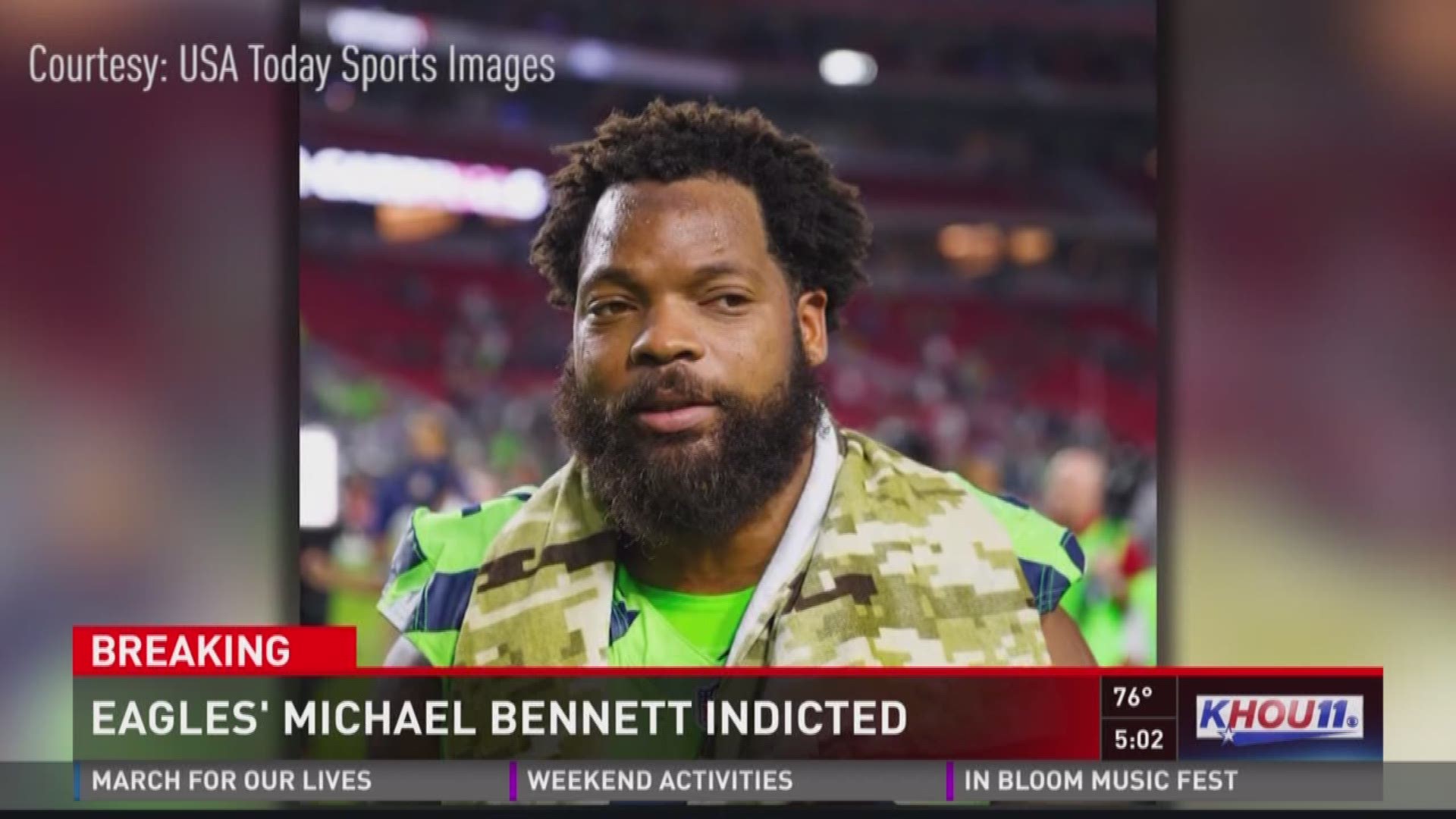 A Harris County grand jury Friday indicted Philadelphia Eagles defensive end Michael Bennett for the felony charge of injury of the elderly for allegedly injuring a 66-year-old paraplegic who was working at NRG Stadium to control access to the field at Su