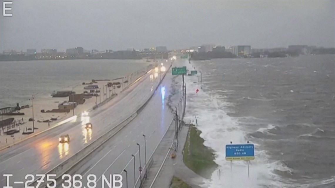 Hurricane Idalia Water Moves Over Tampa Florida Bridge