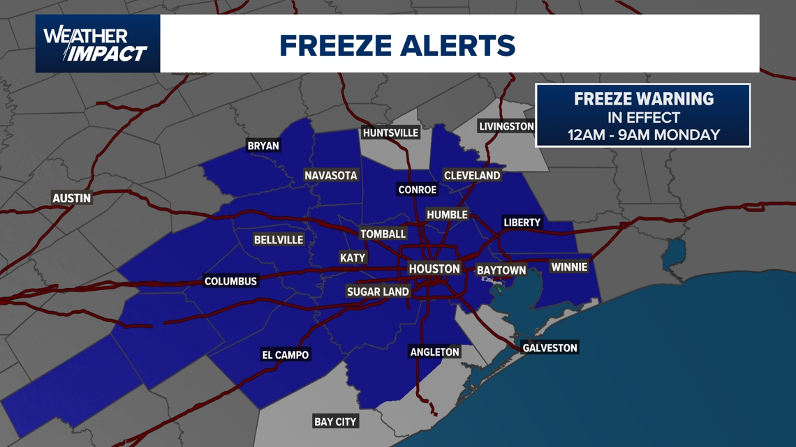 Weather Impact: Freeze Warning issued for portions of southeast Texas ...