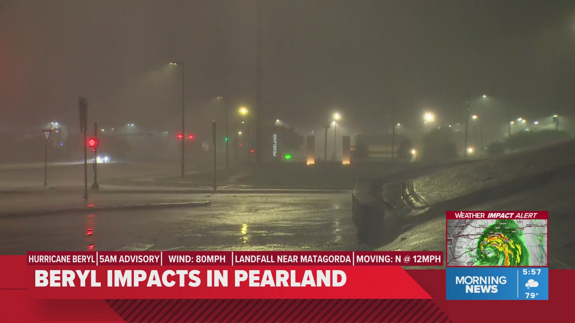 Reporter Jason Miles was caught in gusts and heavy rain in Brazoria County Monday, courtesy Hurricane Beryl.