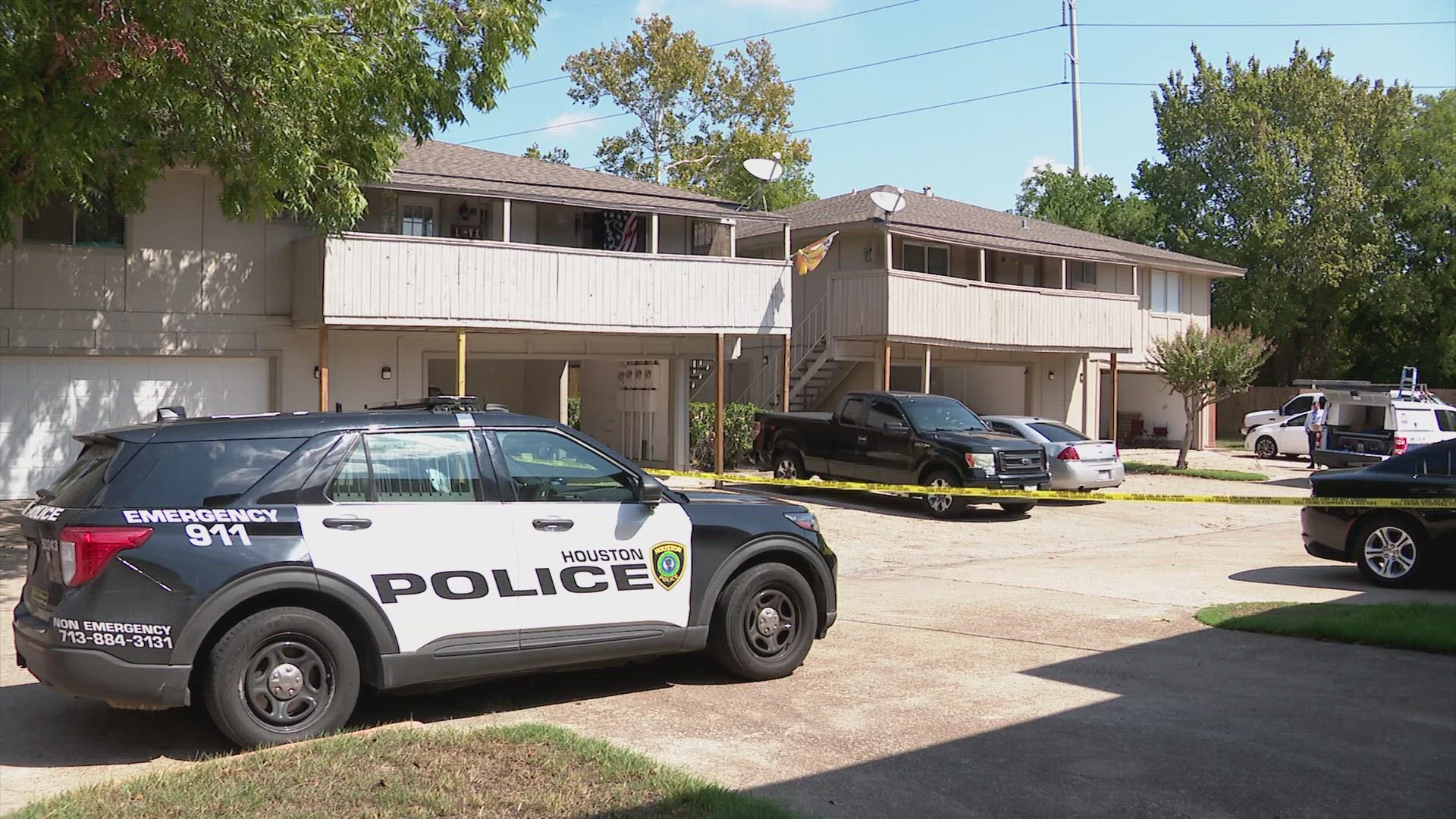 Houston police said the homeowner told them he smelled a foul odor and followed it to a garage closet. He said when he opened the closet door, a body fell out.