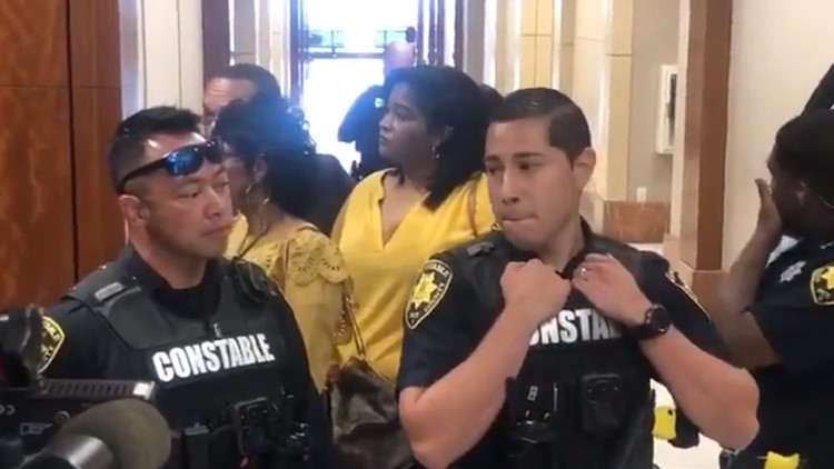 Watch: Maleah Davis's mother guarded by constables outside courtroom