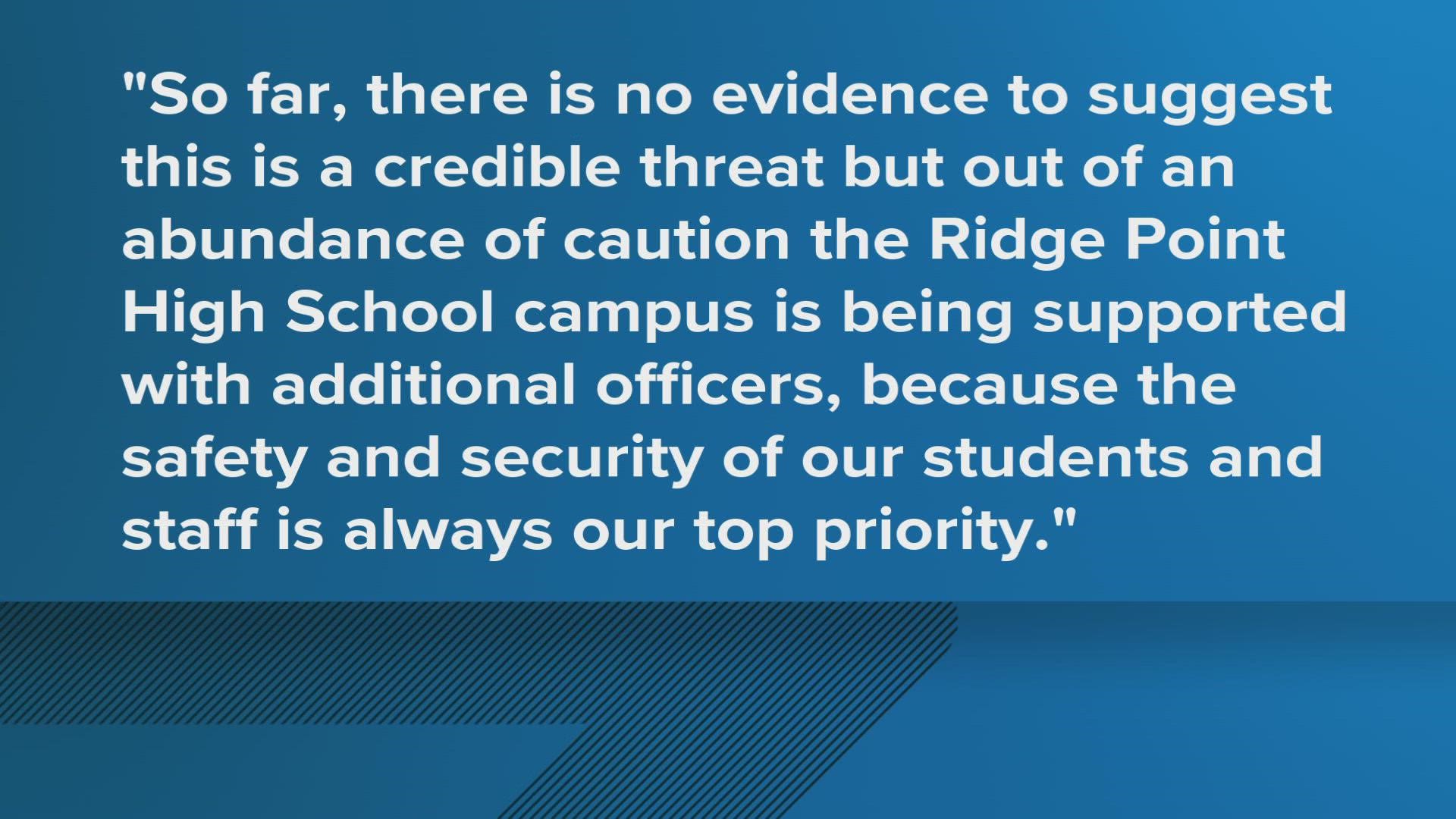 Parents were concerned after a threat was made against Ridge Point High School on social media early Tuesday morning.