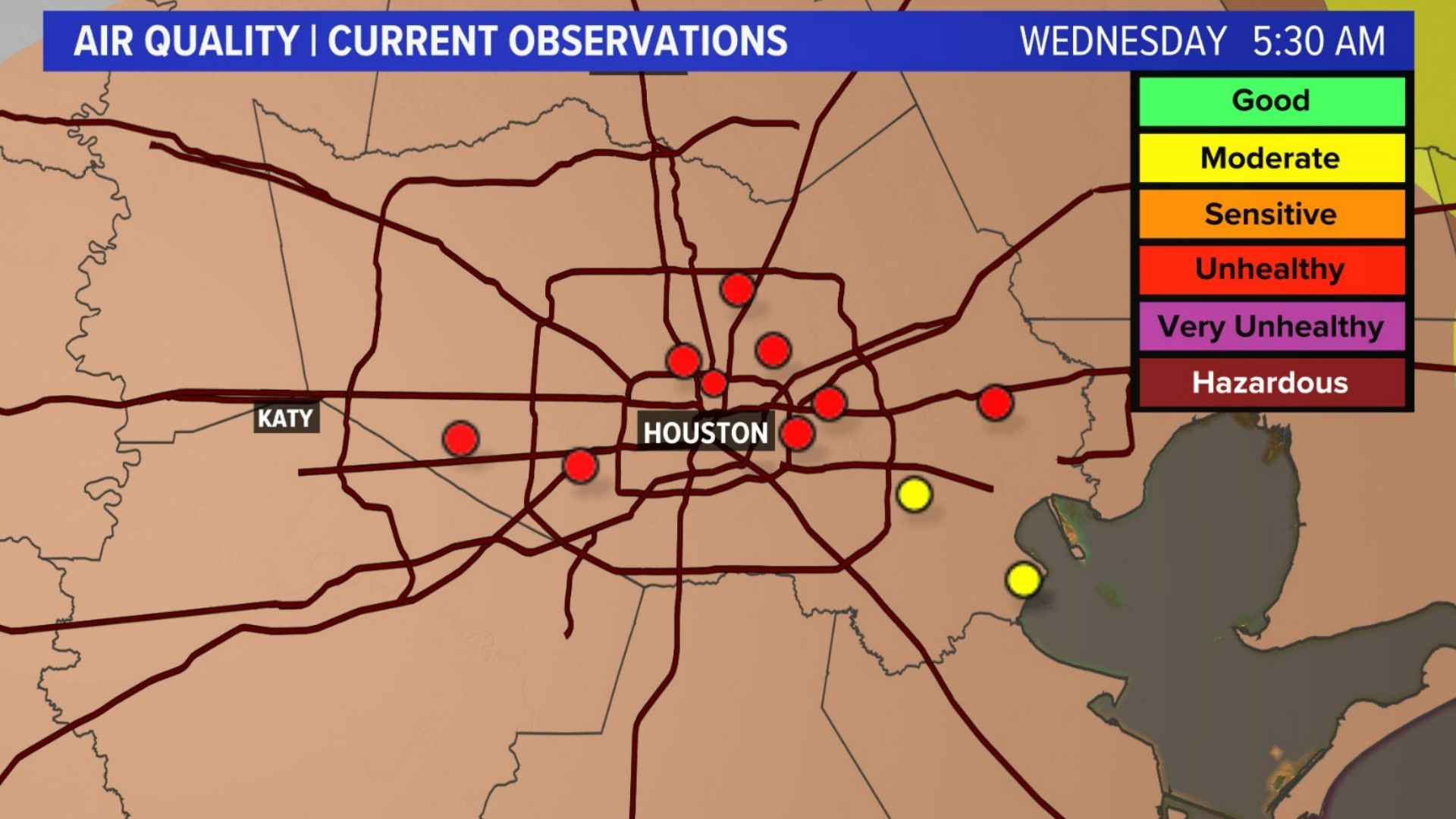 Why does Houston have unhealthy air quality today?