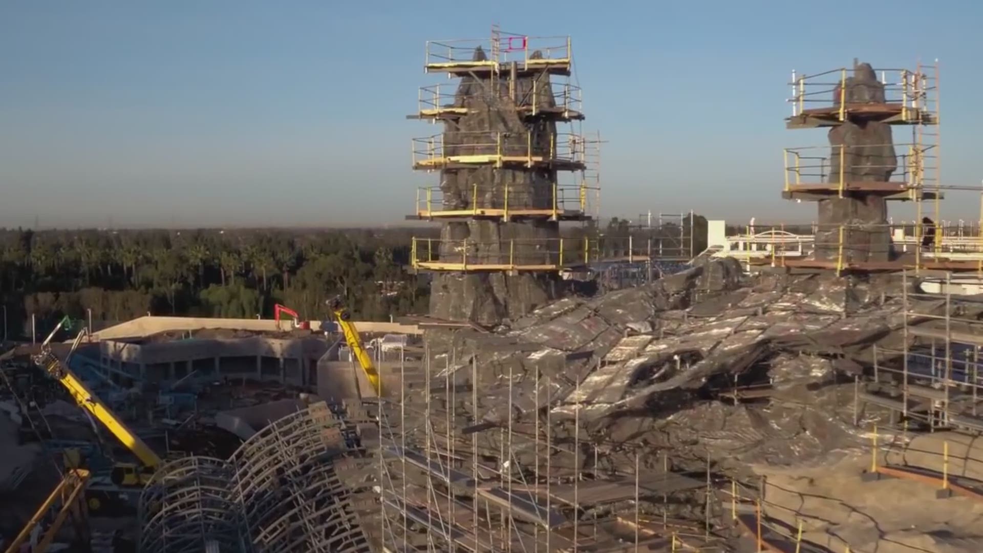Disney released aerial flyover footage of the new construction site of Star Wars land at Disneyland in Anaheim, California. Star Wars and Disney fans will want to see this. The park is expected to open in 2019. Disney video. ' Courtesy: Disney