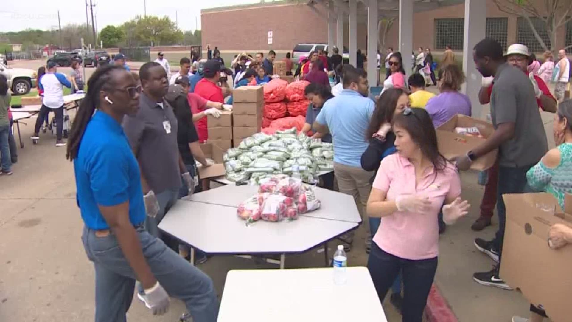 Hundreds of families lined up Saturday morning at Chavez High School as volunteers with Houston ISD and the Houston Food Bank teamed up to give out free food.