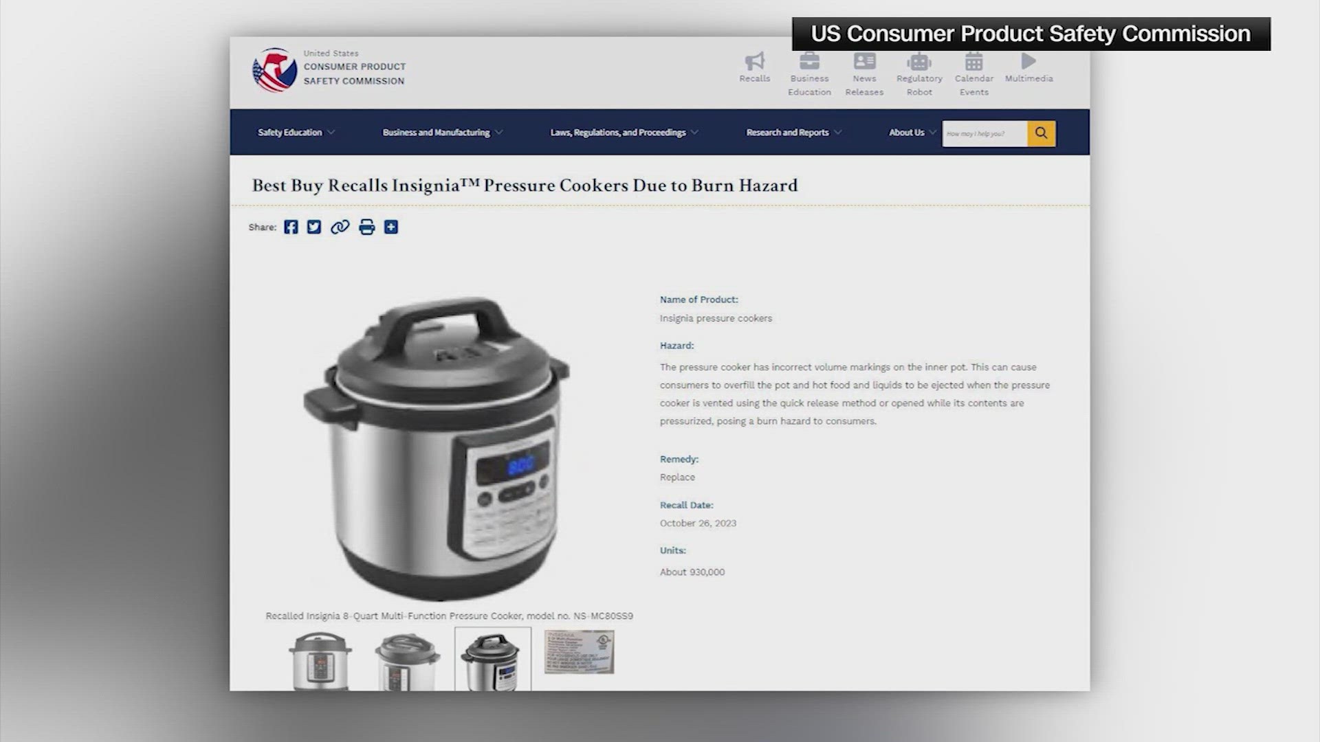 Best Buy - Best Buy is recalling certain Insignia Pressure Cookers