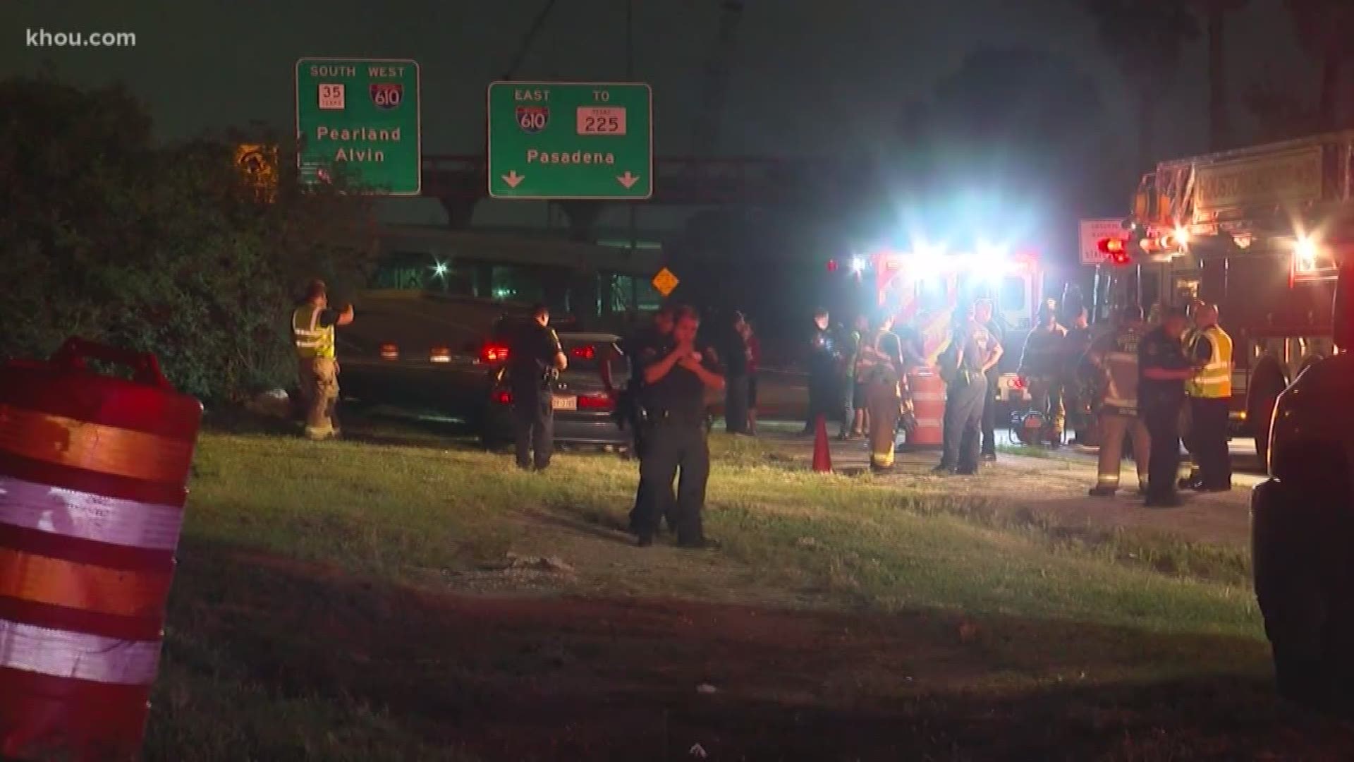 A man died after his car struck a retaining wall and light pole on the 610 Loop exit ramp from the Gulf Freeway overnight.