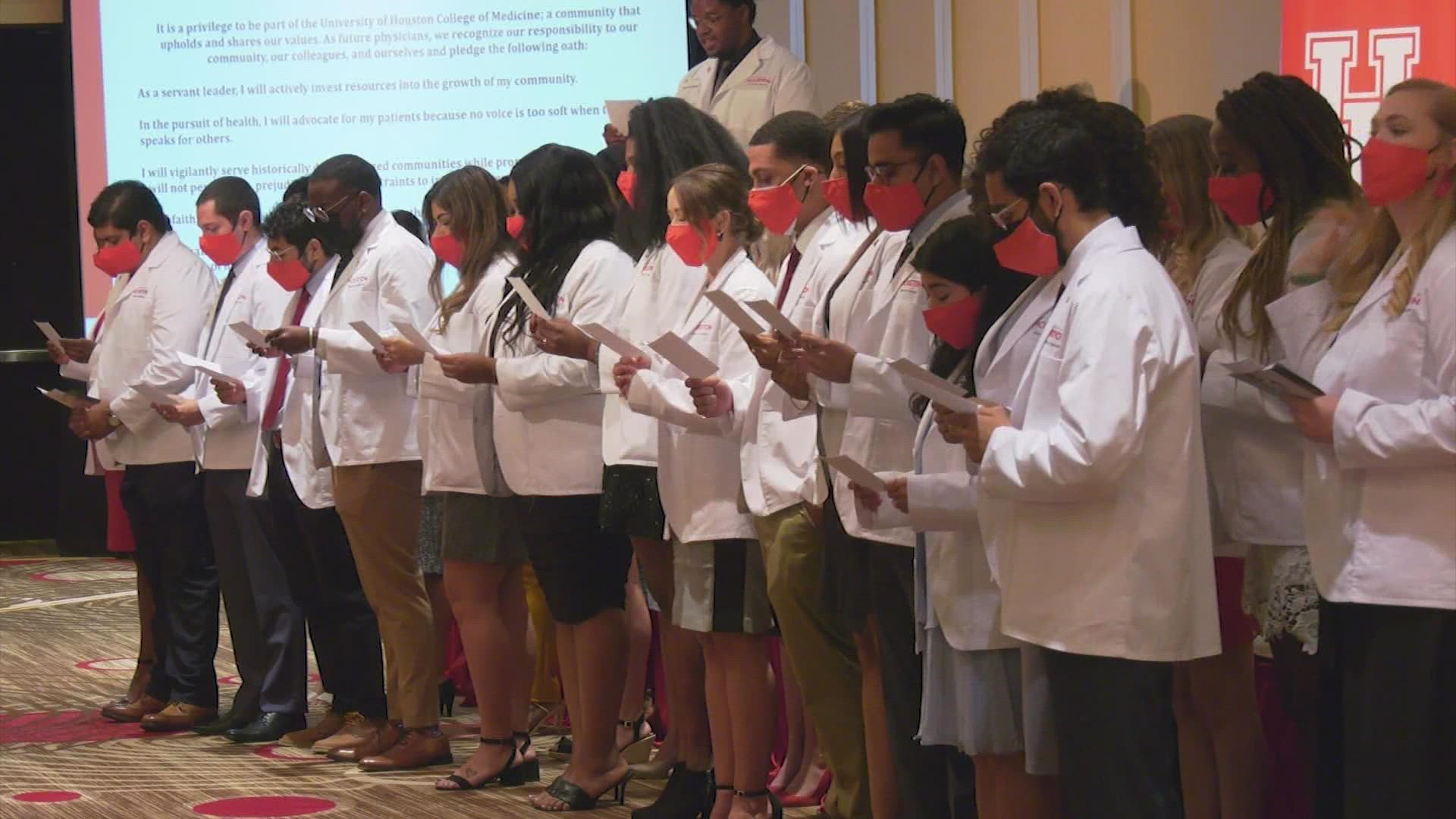 The University of Houston’s College of Medicine welcomed 30 new students Saturday during its white coat ceremony.