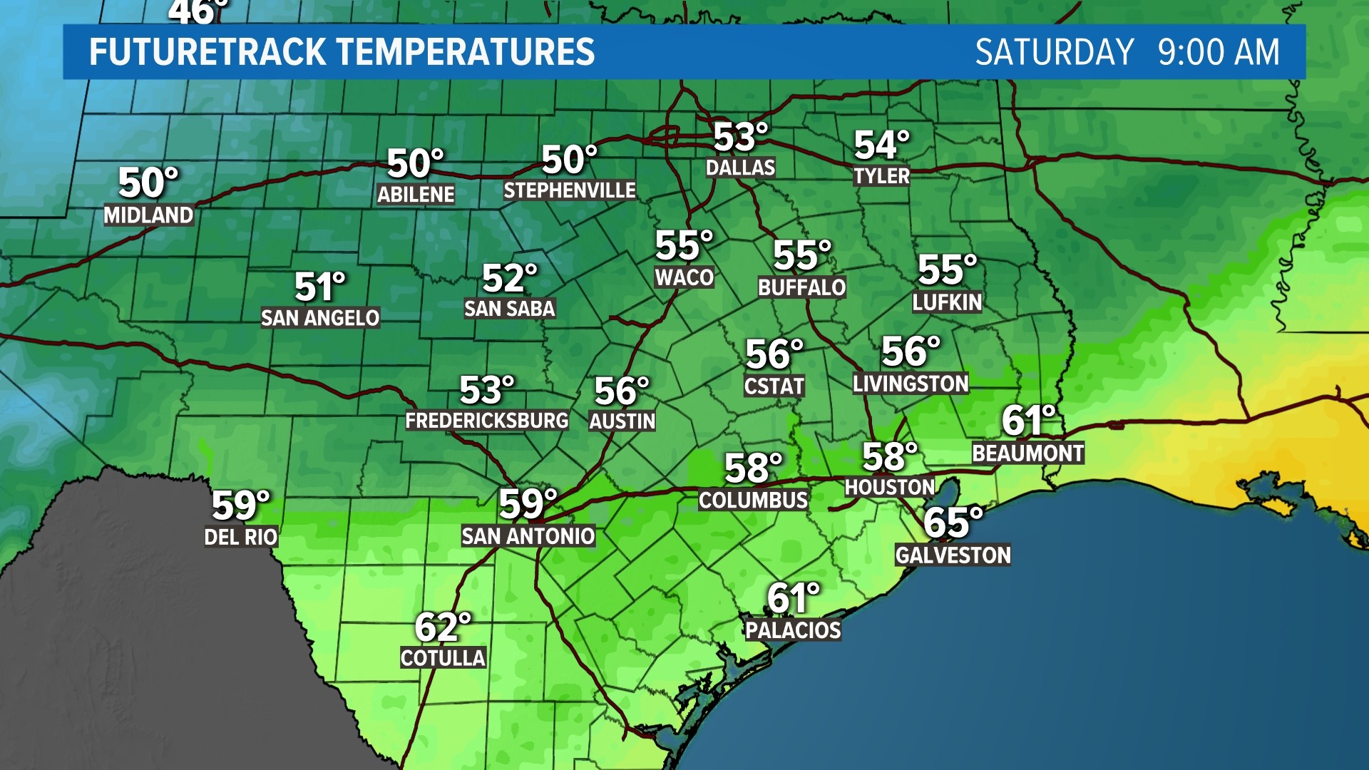 Houston, Texas weather Cold front timeline