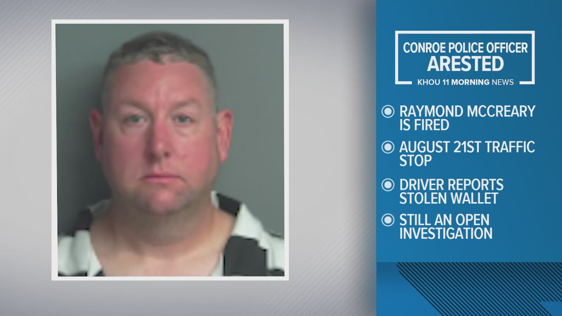 Officer Raymond McCreary was arrested Thursday. He was an 18-year veteran of the Conroe Police Department.