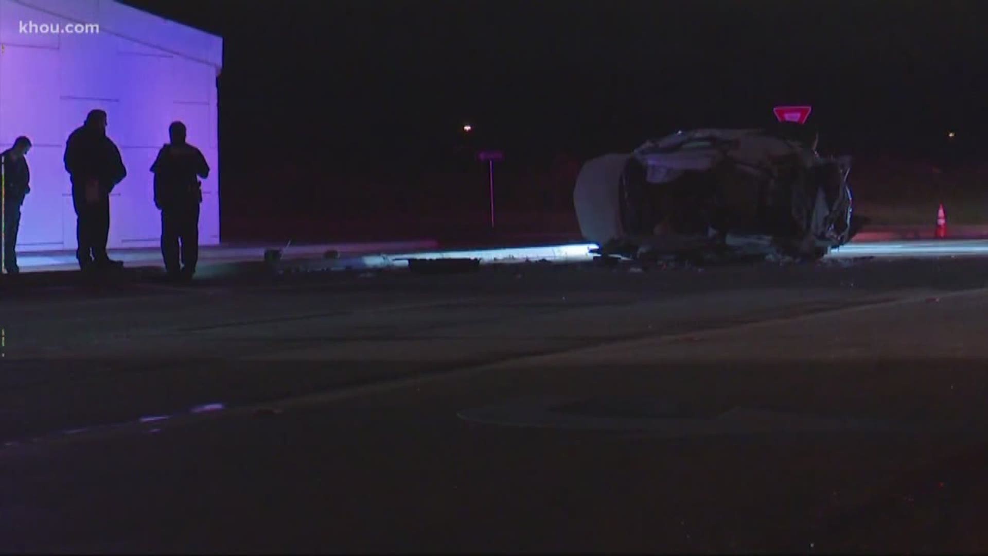 The driver of a car that went off an overpass in Cypress is in the hospital with life-threatening injuries.