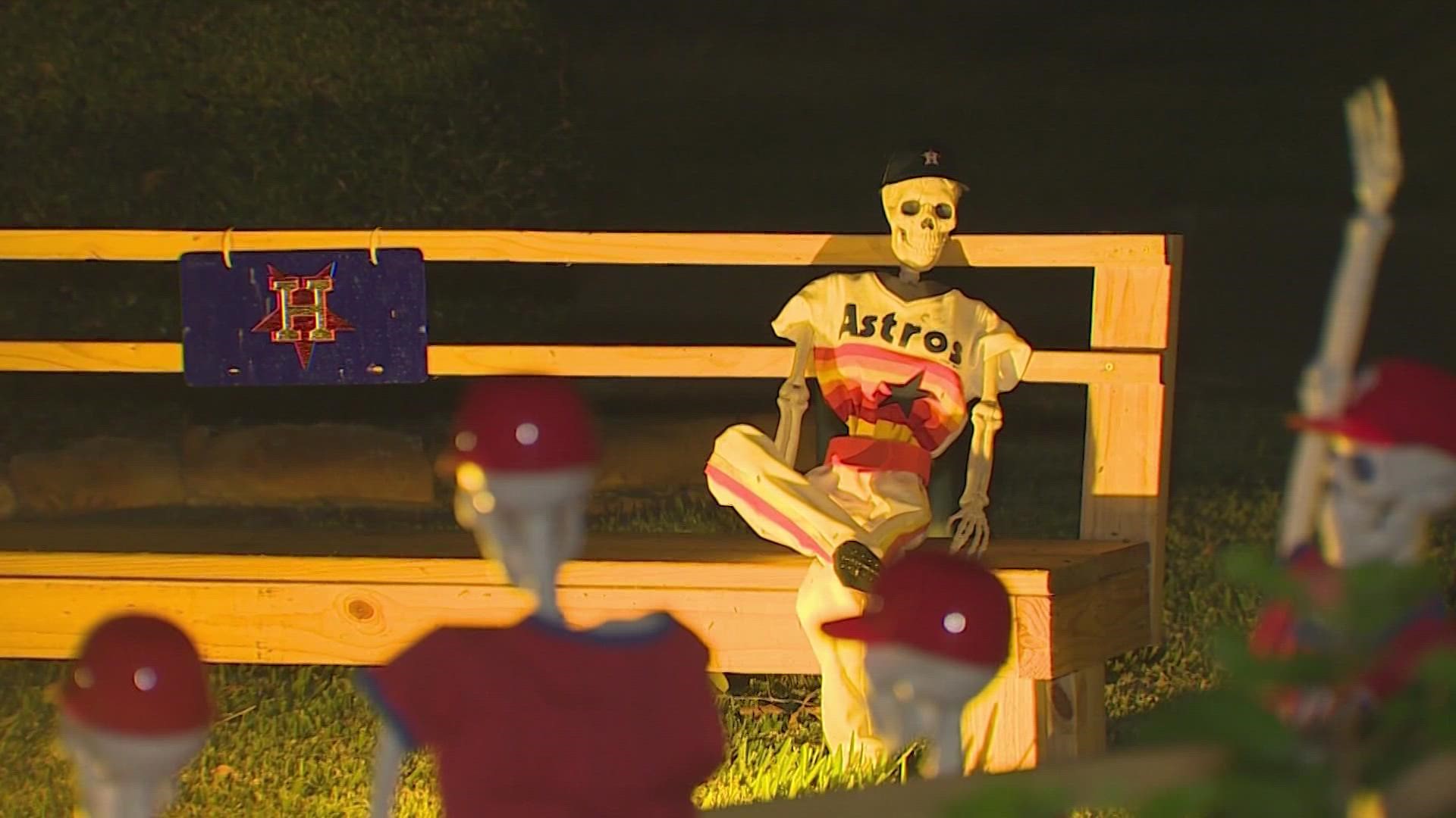 If you love the Houston Astros and Halloween, the elaborate and very "humerus" decorations in Patty Norman's yard are sure to tickle your funny bone.