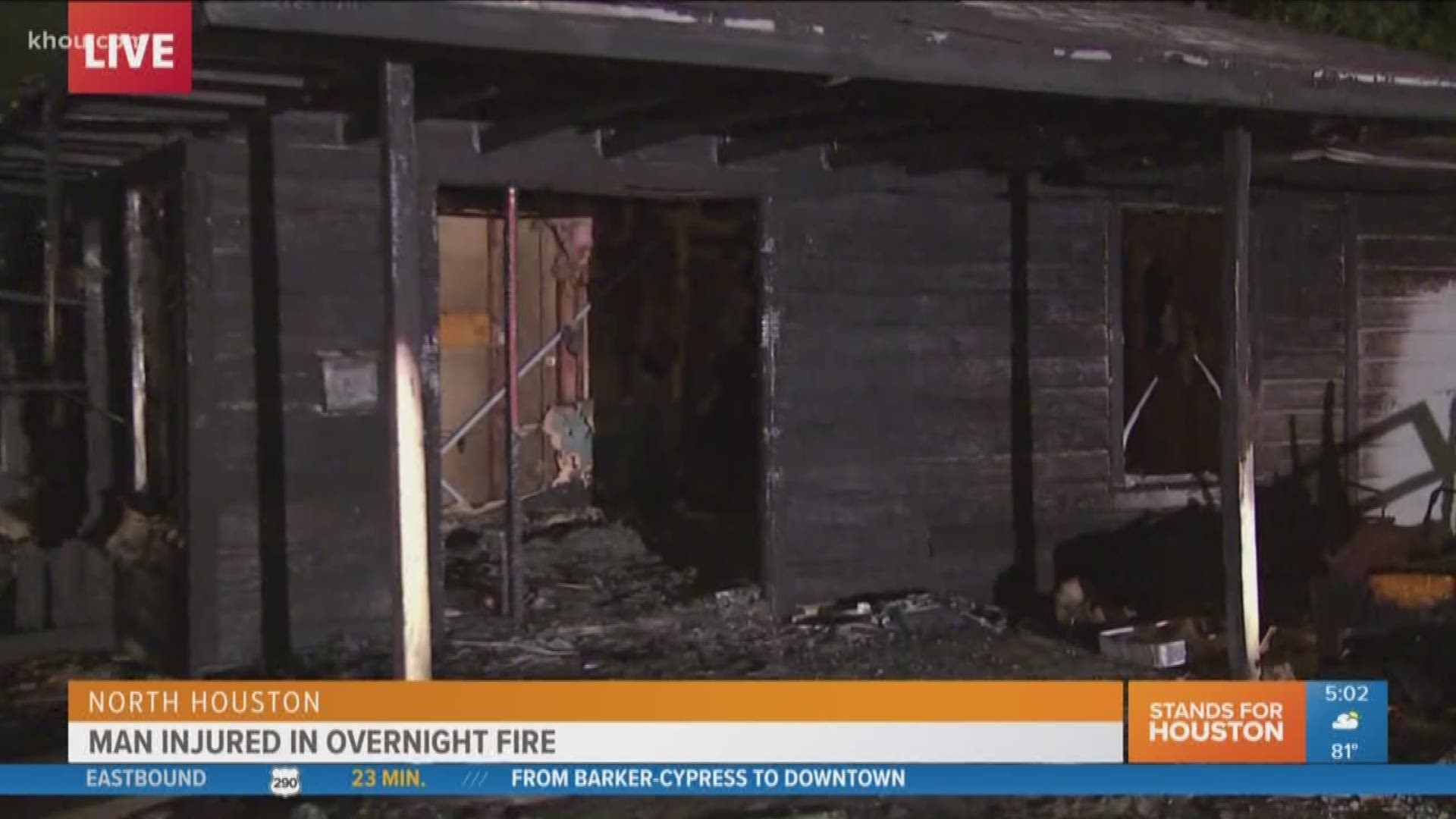 A man was hospitalized with severe burns after he escaped flames and smoke in his home.