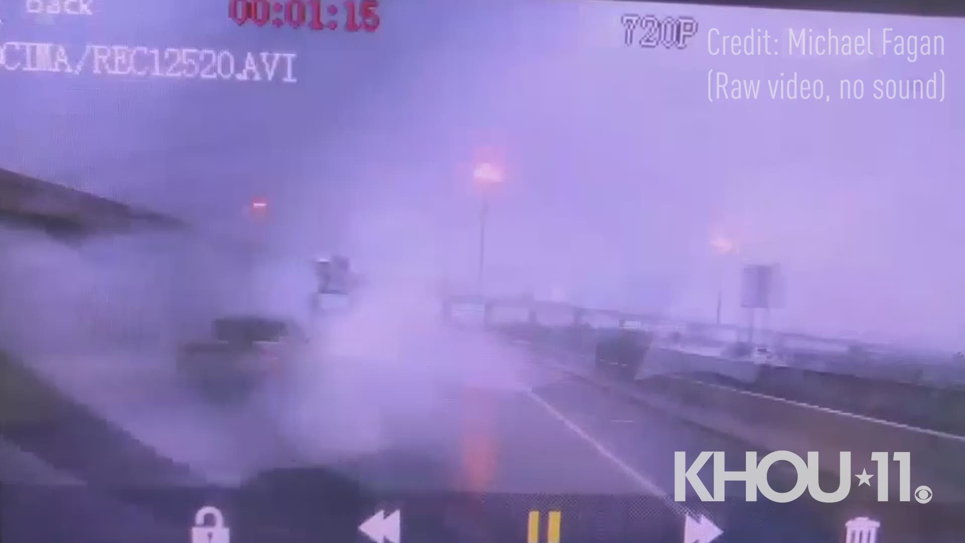 KHOU 11 viewer Michael Fagan's dash camera captured a pickup truck spinning out of control on Highway 225 near Highway 146 on Wednesday morning. The crash happened during heavy rainfall across Southeast Texas.