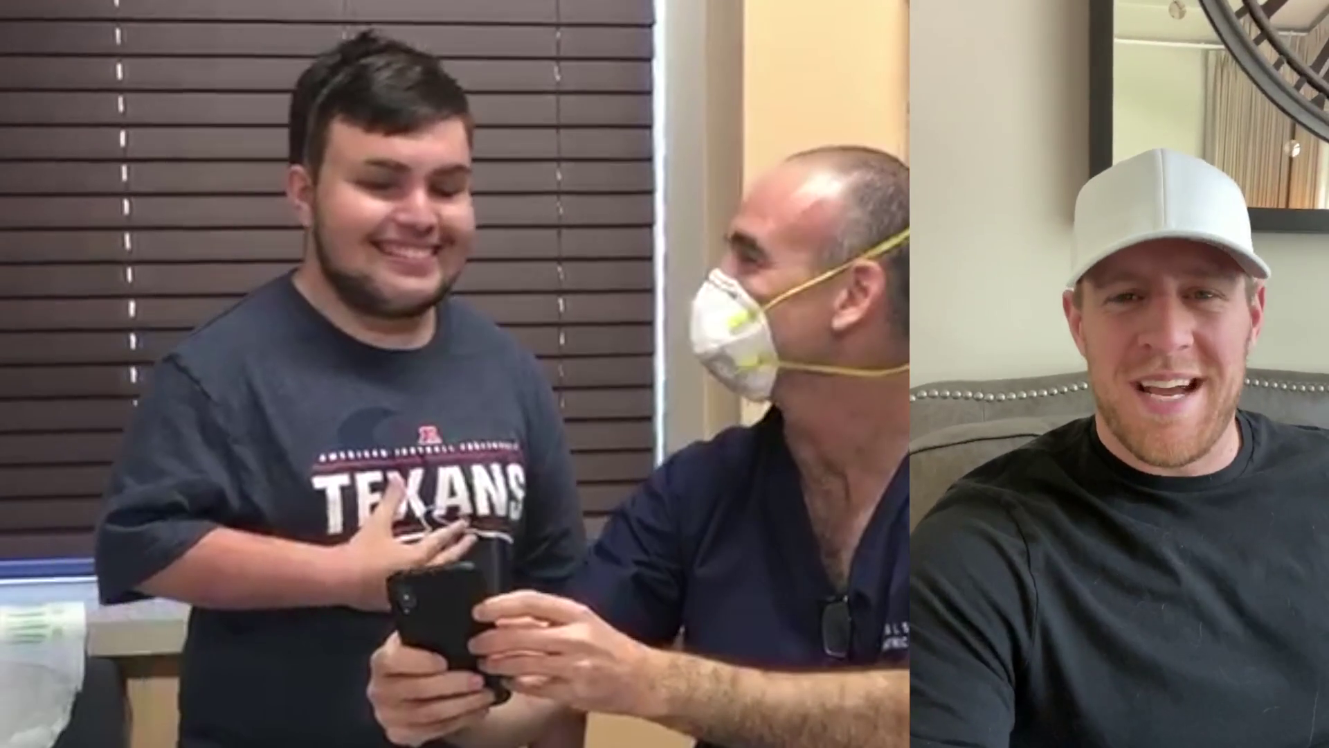 In the video, Texans star defensive end J.J. Watt commended Stu for his strength and encouraged him to stay strong.