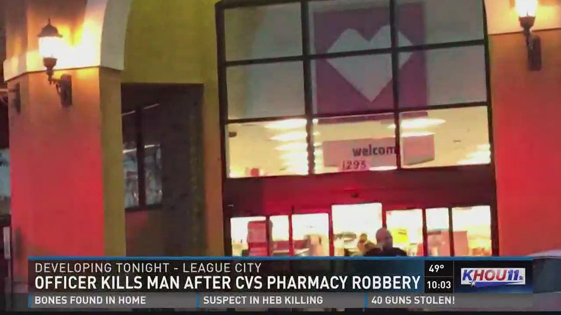 A man was shot and killed by a League City Police Officer following a robbery at nearby drug store on Tuesday night, police say.