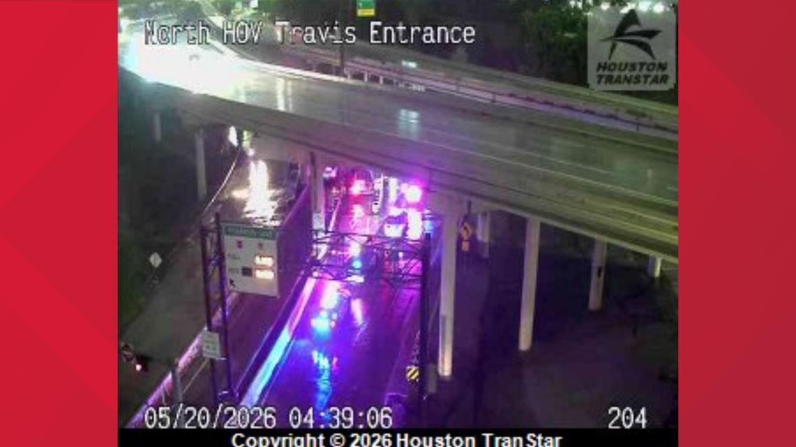 Houston police and firefighters responded after a box truck reportedly flew off I-10 and landed near the I-45 North entrance ramp downtown.