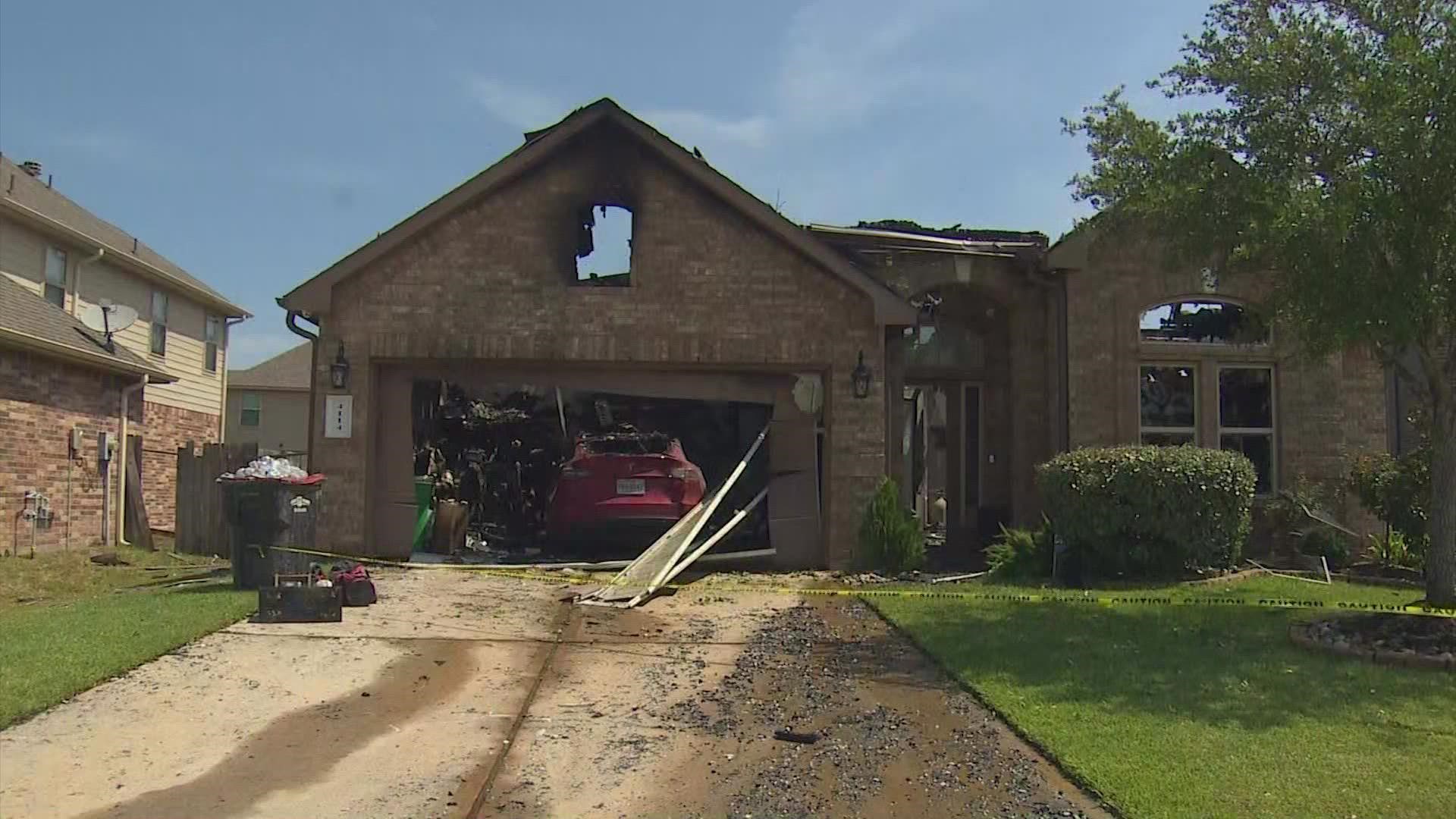 The home in Katy is one of at least two Houston area homes believed to have caught fire during Wednesday's storms.