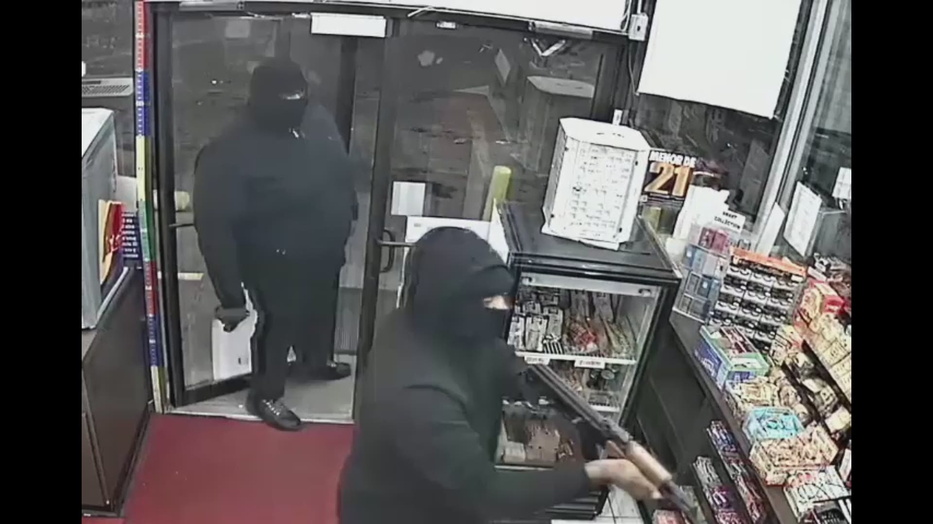 This video is from January 8 at the Sunmart Gulf at 3300 Yellowstone.  Two guys came in with weapons, one robbing the clerk at gunpoint.